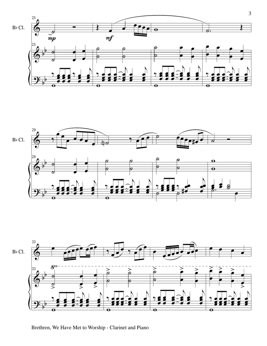 BRETHREN, WE HAVE MET TO WORSHIP (Duet – Bb Clarinet and Piano/Score and Parts) B-Flat Clarinet scores gallery preview page 3