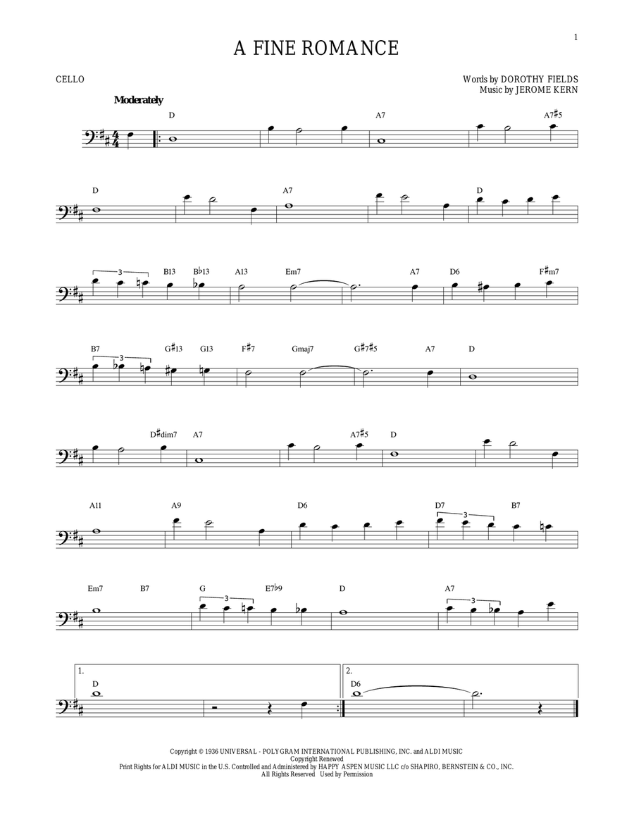 A Fine Romance Cello Solo scores gallery preview page 1