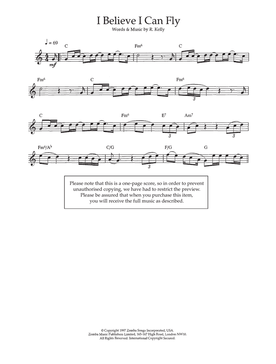 I Believe I Can Fly Flute Solo scores gallery preview page 1