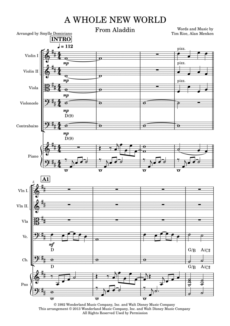 A Whole New World String Quintet scores gallery preview page 1
