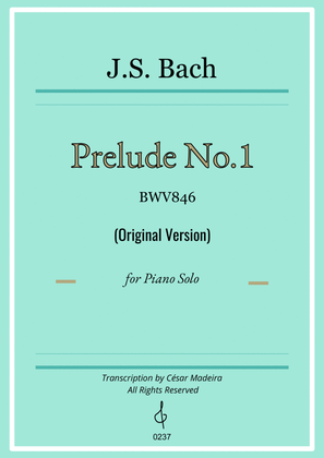 Book cover for Prelude No. 1 in C major BWV846 - Original Version (Full Score)