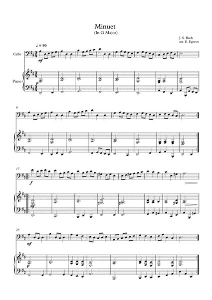 Minuet (In G Major), Johann Sebastian Bach, For Cello & Piano image number null