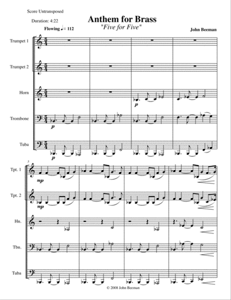 Anthem for Brass Brass Ensemble scores gallery preview page 1
