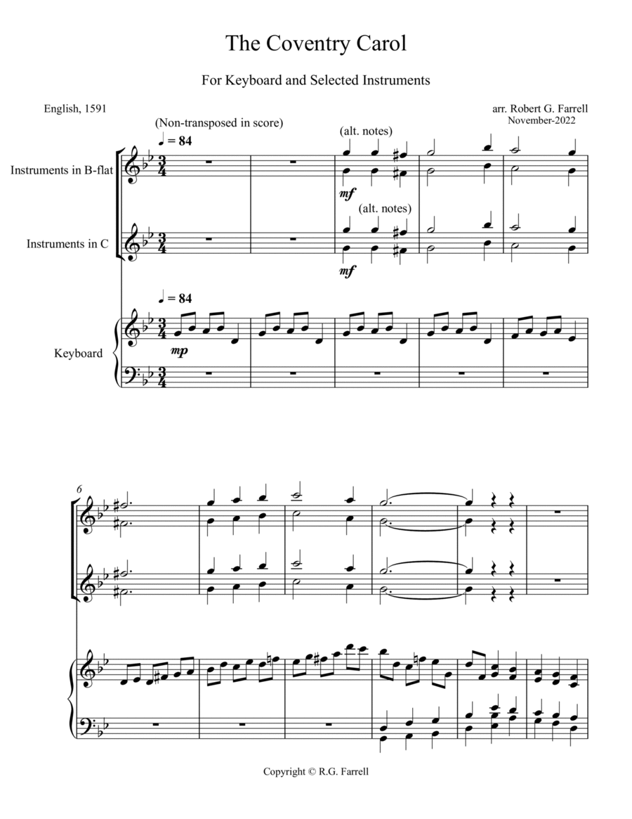 The Coventry Carol Flute Duet scores gallery preview page 1