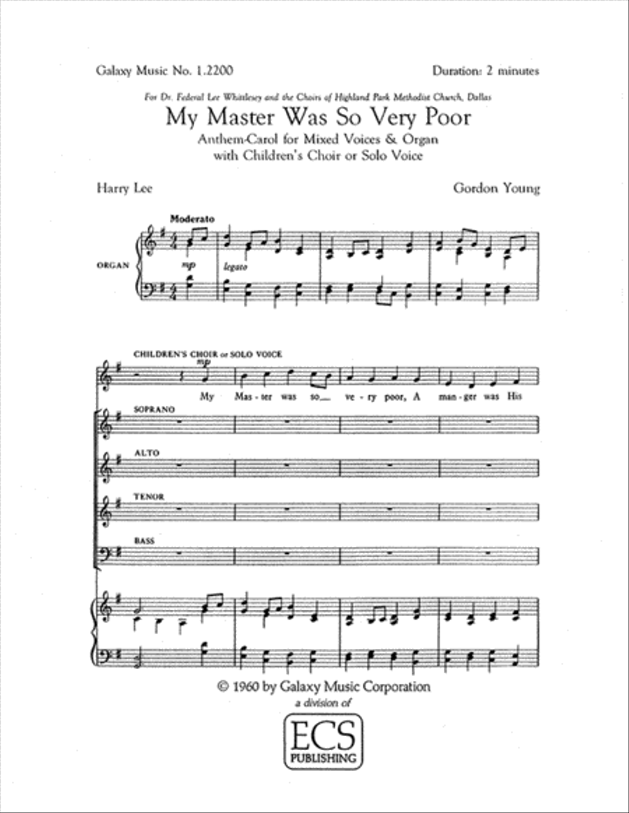 My Master Was So Very Poor 4-Part scores gallery preview page 1