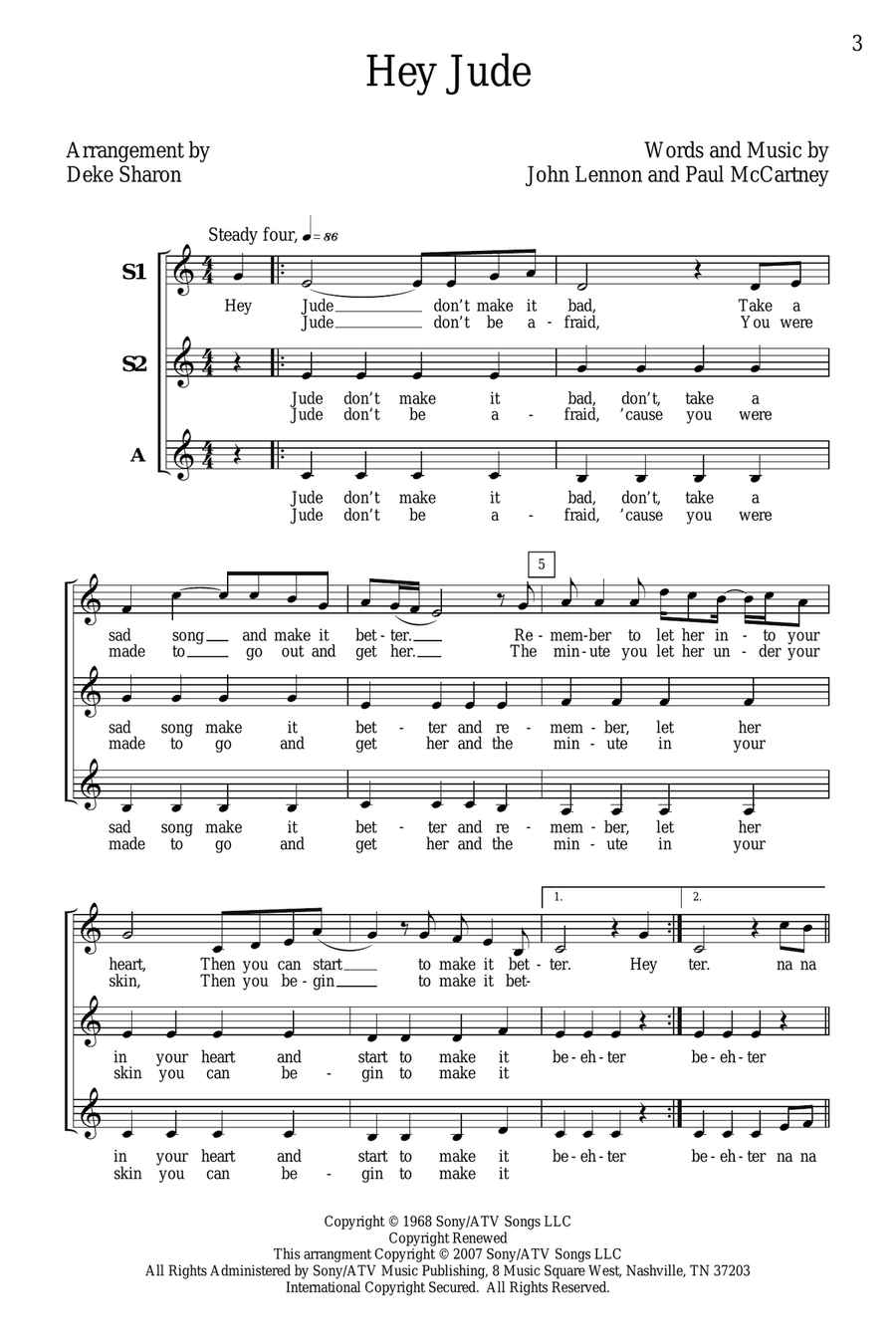 Hey Jude (arr. Deke Sharon) SSA scores gallery preview page 1