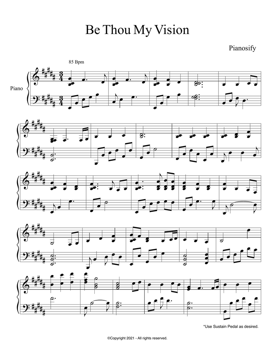PIANO - Be Thou My Vision (Piano Hymns Sheet Music PDF) Piano Solo scores gallery preview page 1