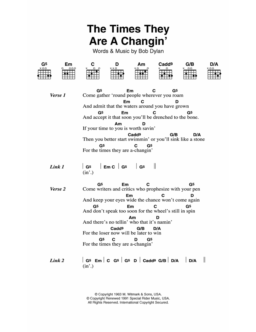 The Times They Are A-Changin' Acoustic Guitar scores gallery preview page 1