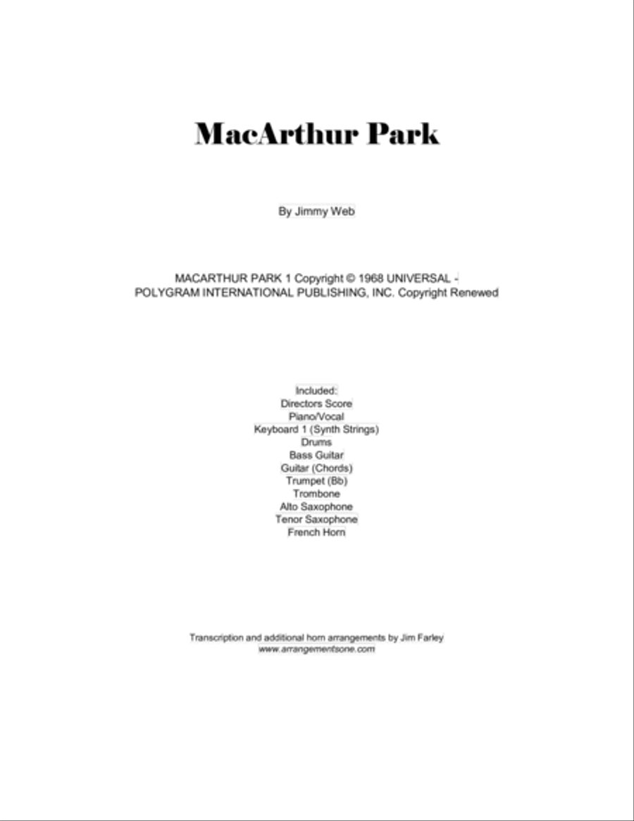 Macarthur Park Tenor Saxophone scores gallery preview page 1