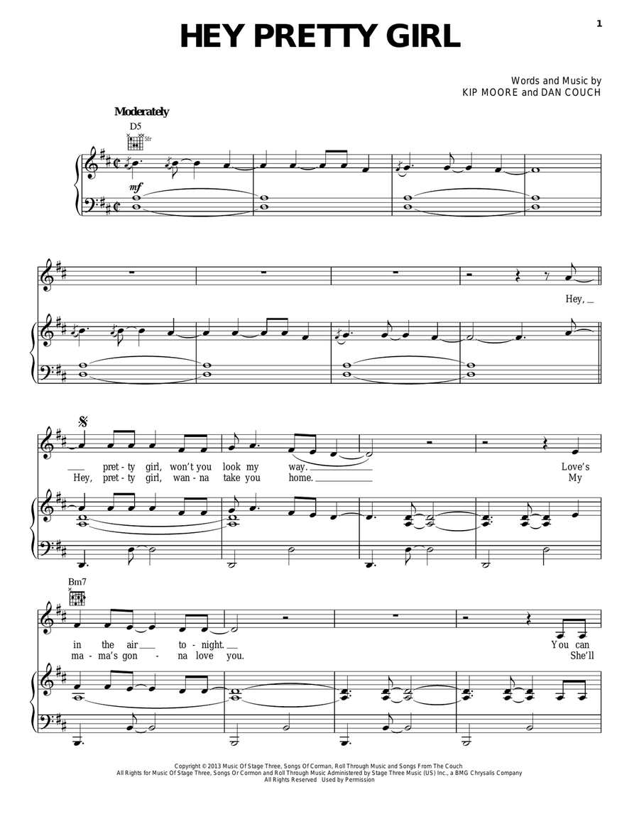 Hey Pretty Girl Piano, Vocal, Guitar scores gallery preview page 1