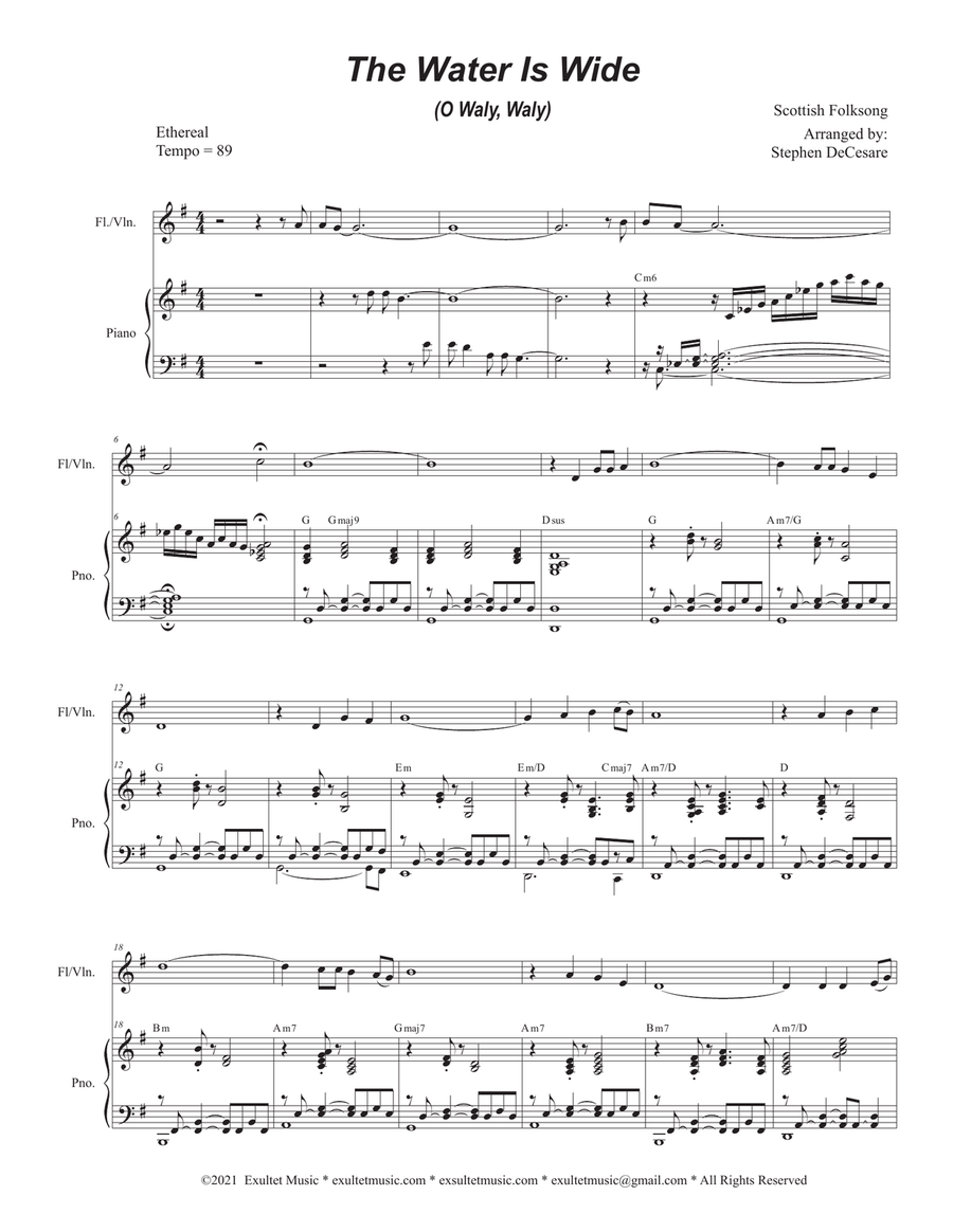 The Water Is Wide (O Waly, Waly) (Flute or Violin solo and Piano) Flute Solo scores gallery preview page 1