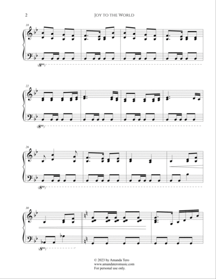 Joy to the World intermediate piano Christmas solo Piano Solo scores gallery preview page 4