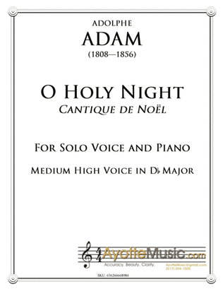 O Holy Night / Cantique de Noel for Medium High Voice in Db Major