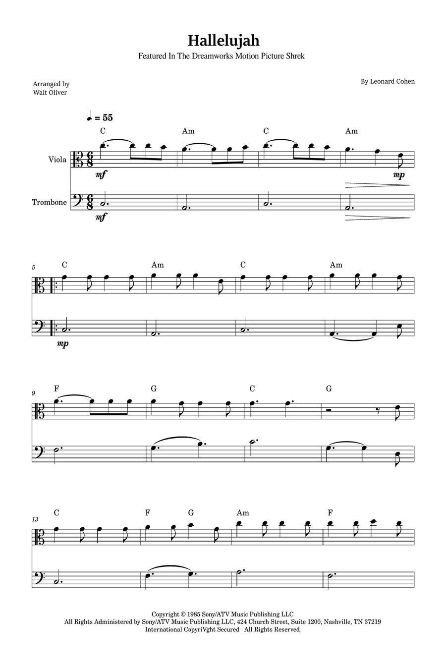 Hallelujah Trombone scores gallery preview page 1