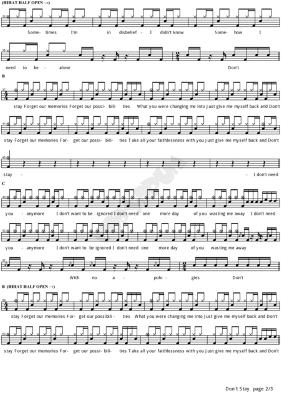 Don't Stay Drum Set scores gallery preview page 2