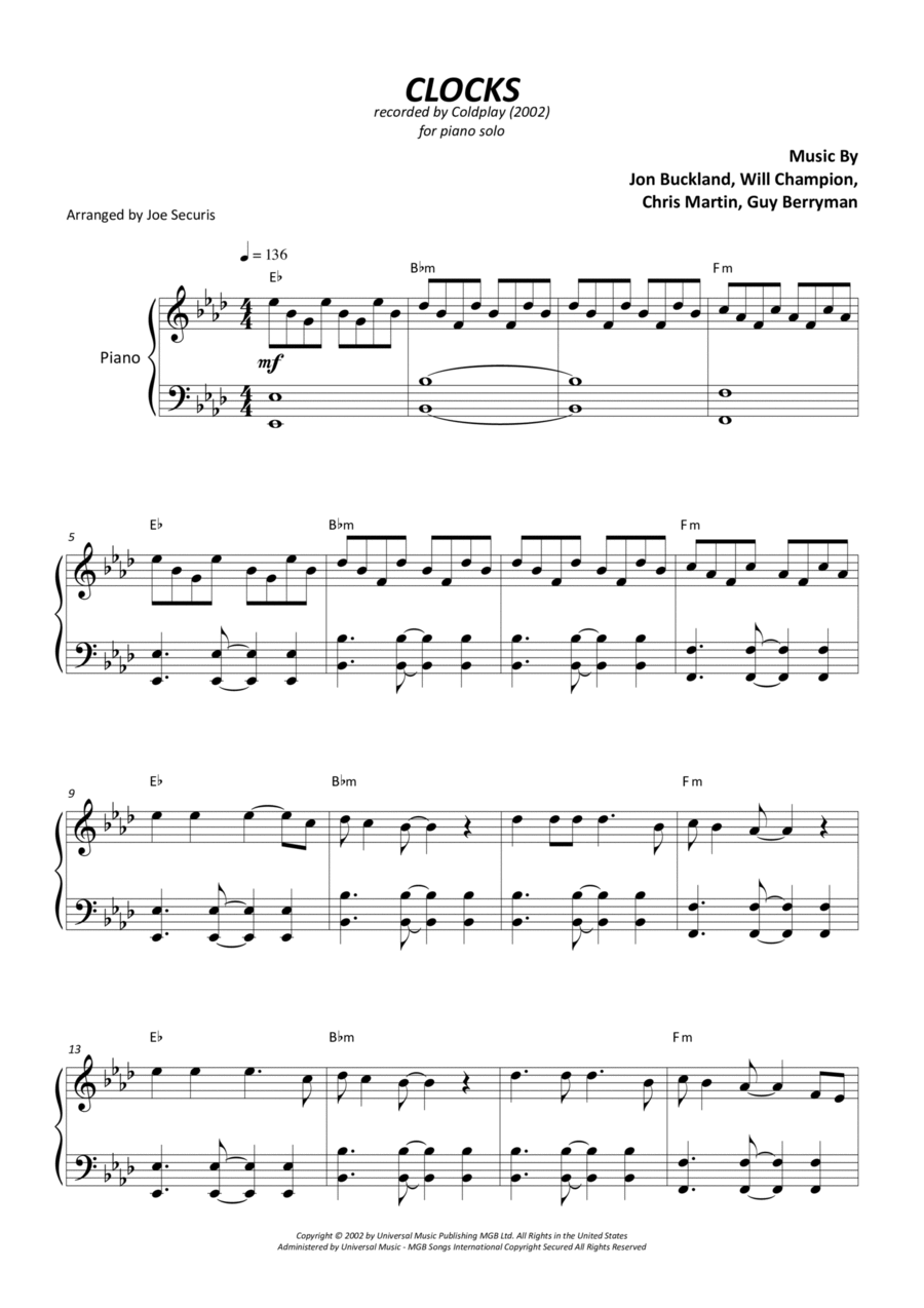 Clocks Easy Piano scores gallery preview page 1