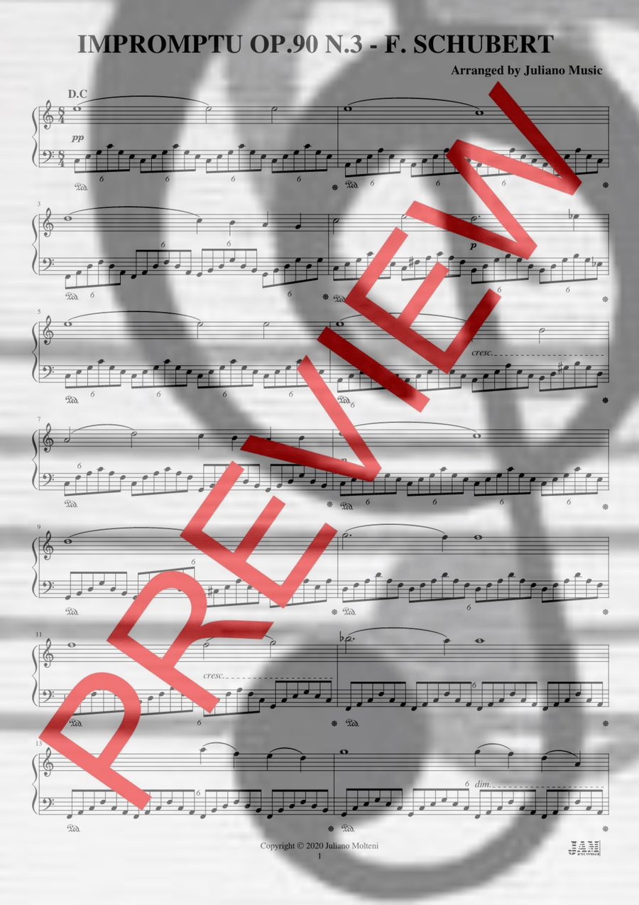 IMPROMPTU OP. 90 N. 3 (EASY PIANO - C VERSION) - F. SCHUBERT Piano Method scores gallery preview page 2