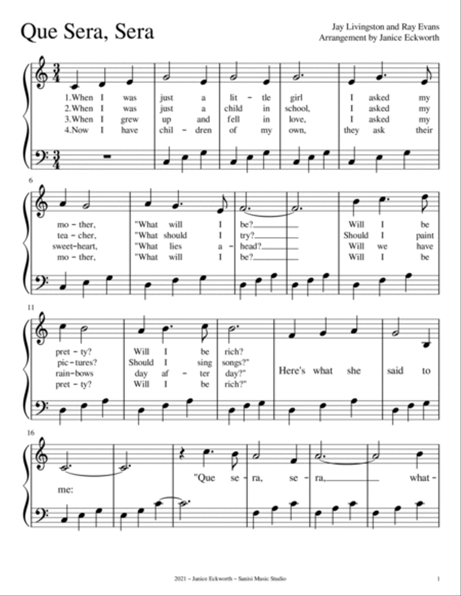 Que Sera, Sera (whatever Will Be, Will Be) Harp scores gallery preview page 3