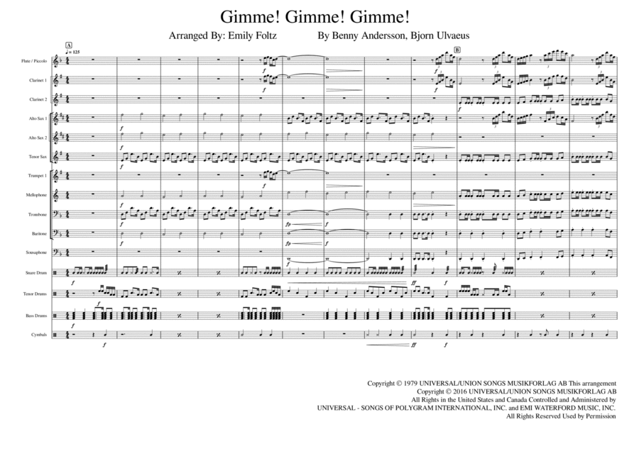 Gimme! Gimme! Gimme! (a Man After Midnight) Gimme! Gimme! Gimme! (a Man After Midnight) Marching Band scores gallery preview page 1