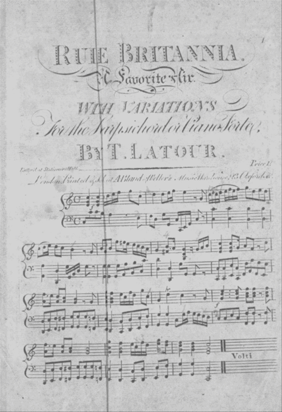 Rule Britannia. A Favorite Air With Variations for the Harpsichord or Piano Forte Harpsichord scores gallery preview page 1