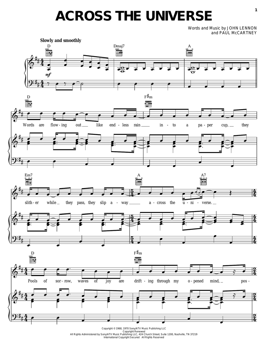 Across The Universe Acoustic Guitar scores gallery preview page 1