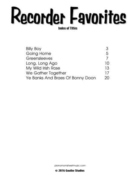 Recorder Favorites for Beginning Recorders