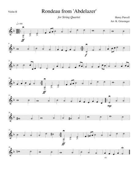 Rondeau "Abdelazer" (Purcell) String Quartet image number null