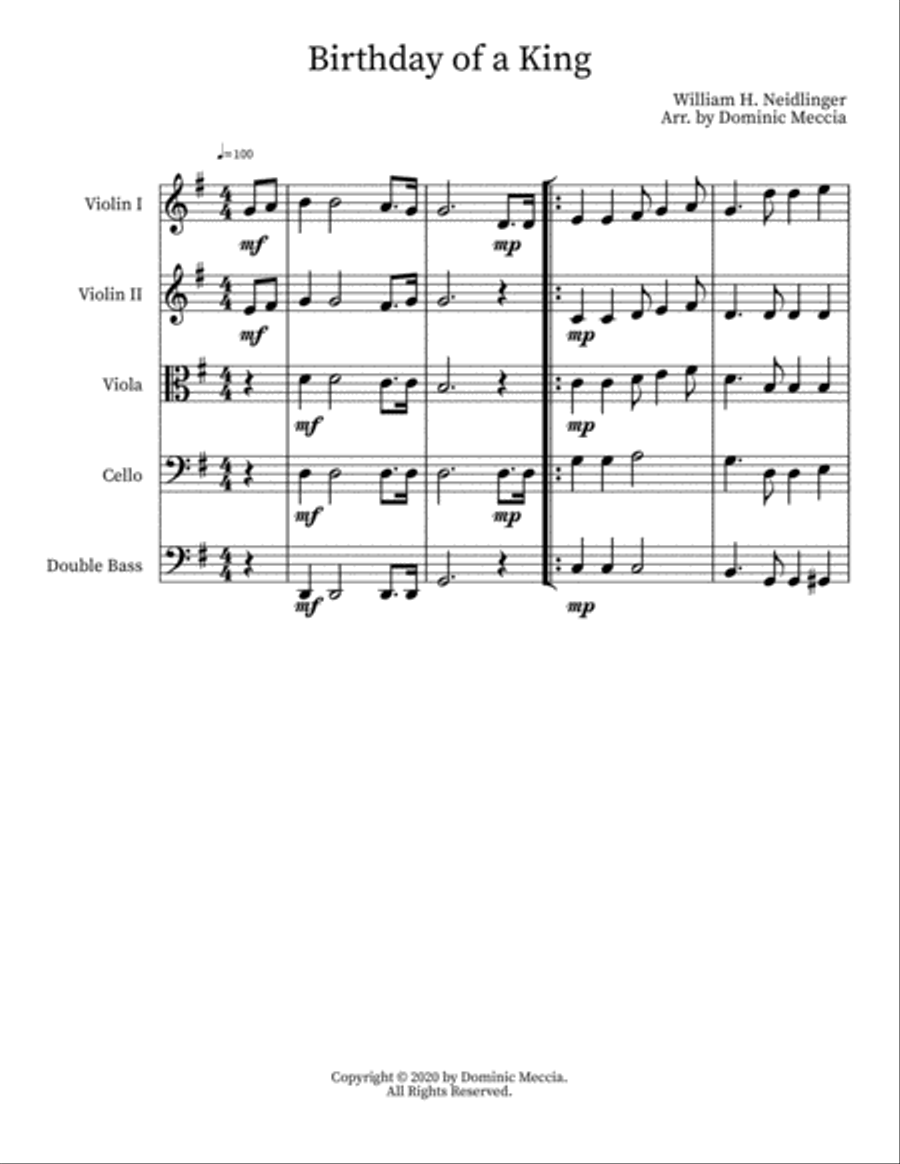 Birthday of a King String Quartet scores gallery preview page 1