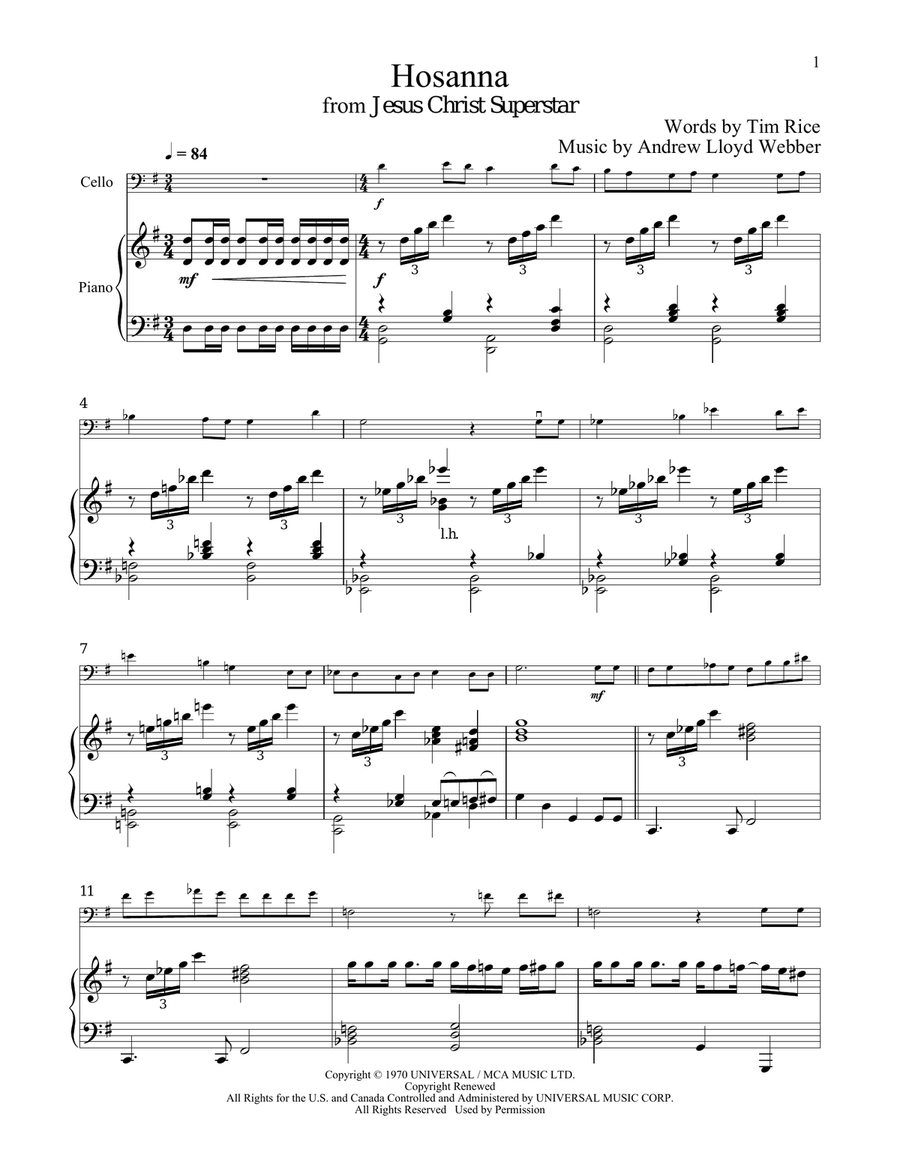 Hosanna (from Jesus Christ Superstar) Piano scores gallery preview page 1