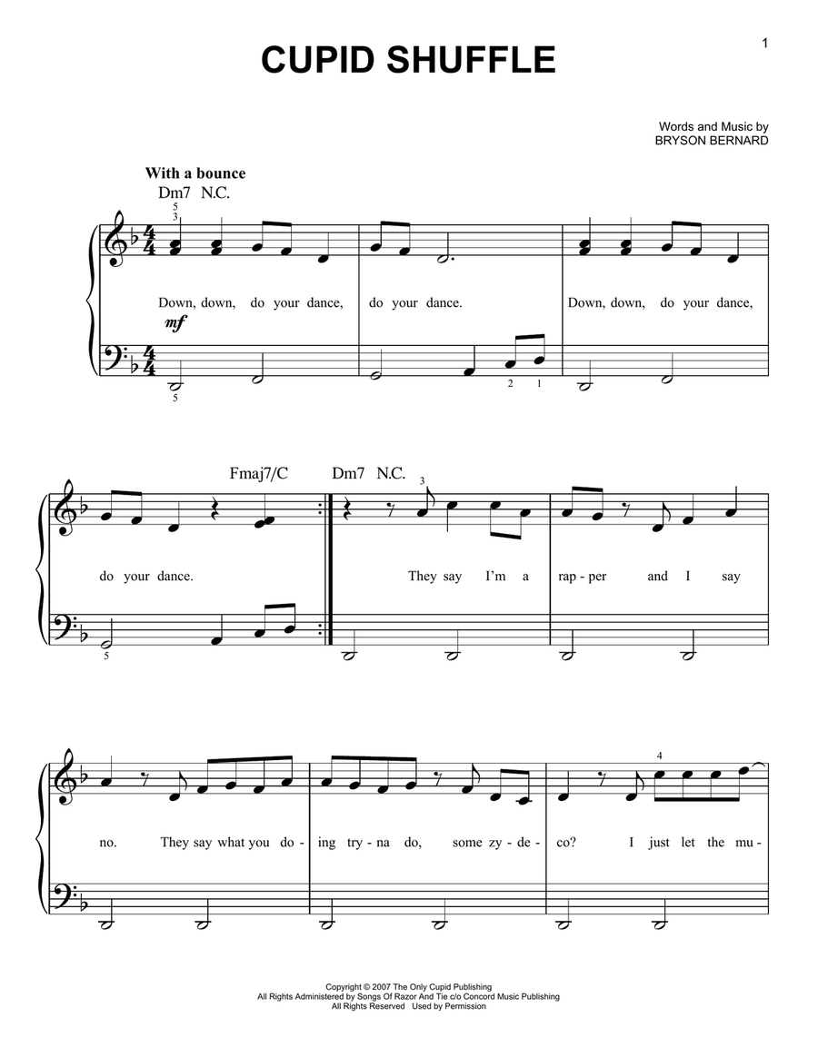 Cupid Shuffle Easy Piano scores gallery preview page 1