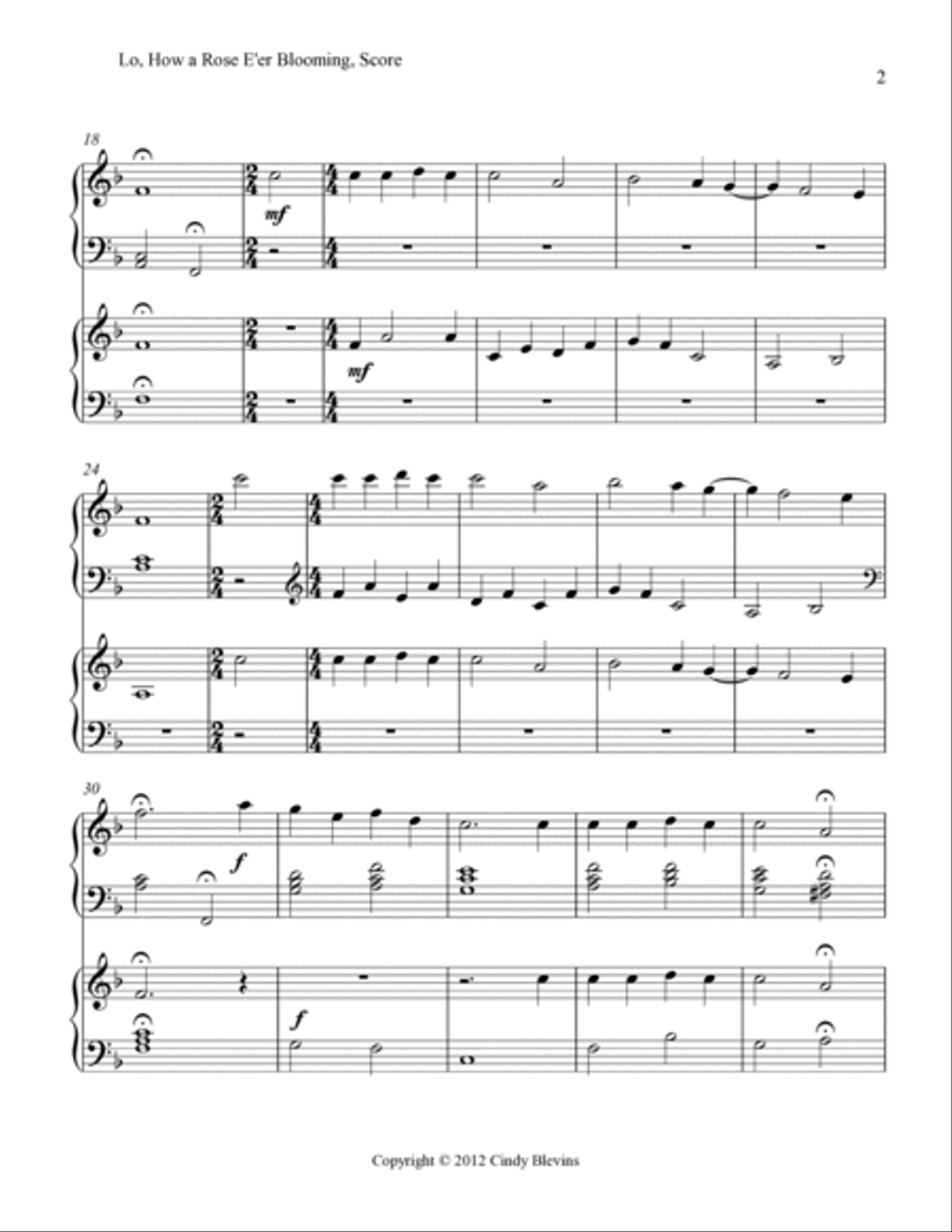 Lo, How a Rose E'er Blooming, for Harp Duet Harp scores gallery preview page 3