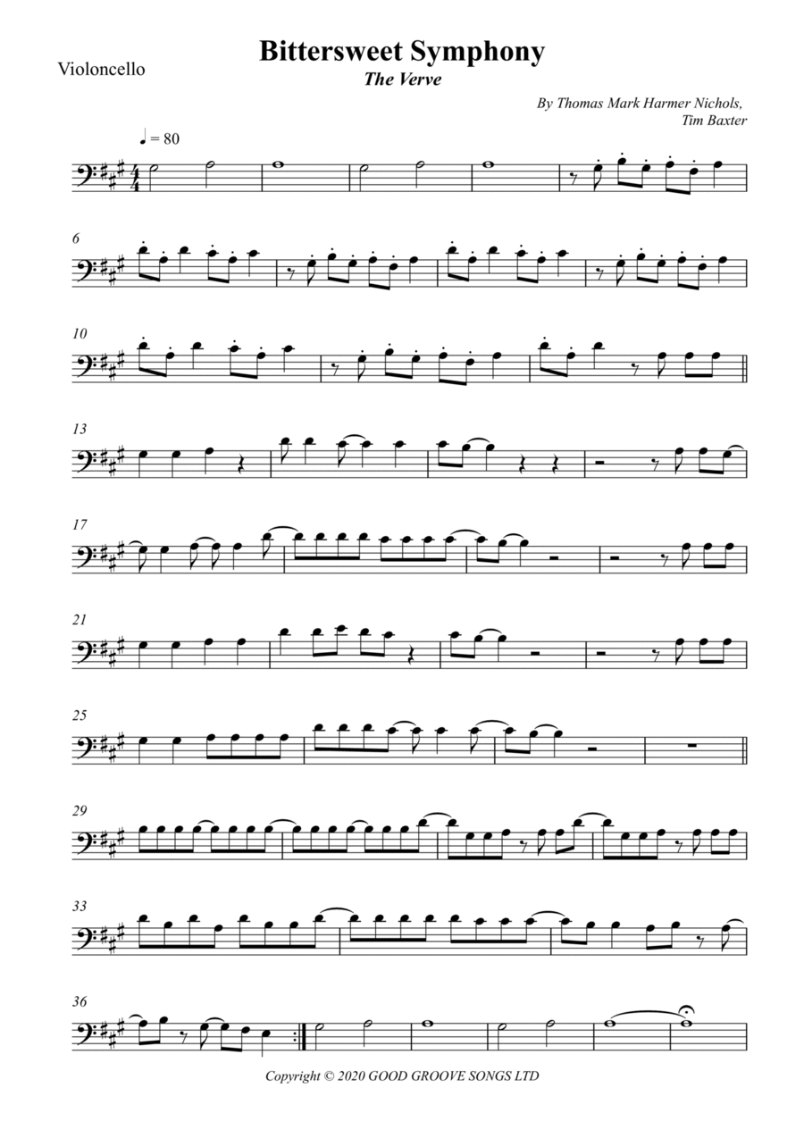 Bittersweet Symphony Bittersweet Symphony Cello Solo scores gallery preview page 1