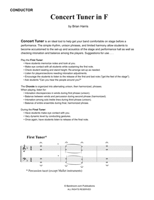 Book cover for CONCERT TUNER IN F (young concert band warm up; very easy; score & parts & license)