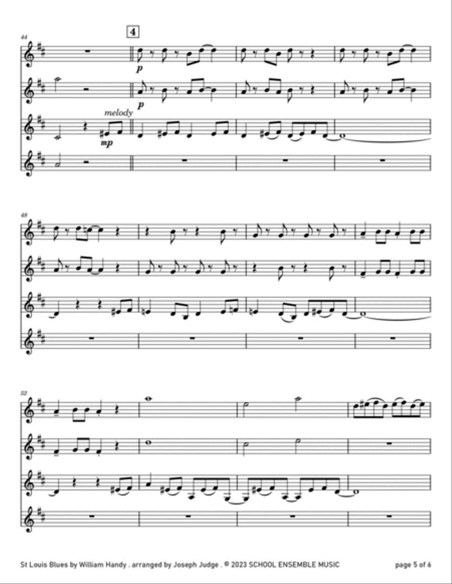 St Louis Blues by Handy for Clarinet Quartet in Schools Clarinet Quartet scores gallery preview page 5