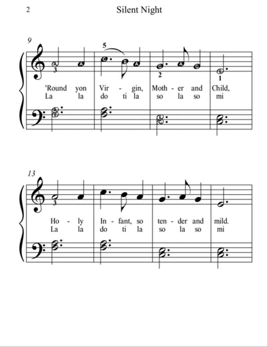Silent Night (big alpha note notation) Voice scores gallery preview page 2