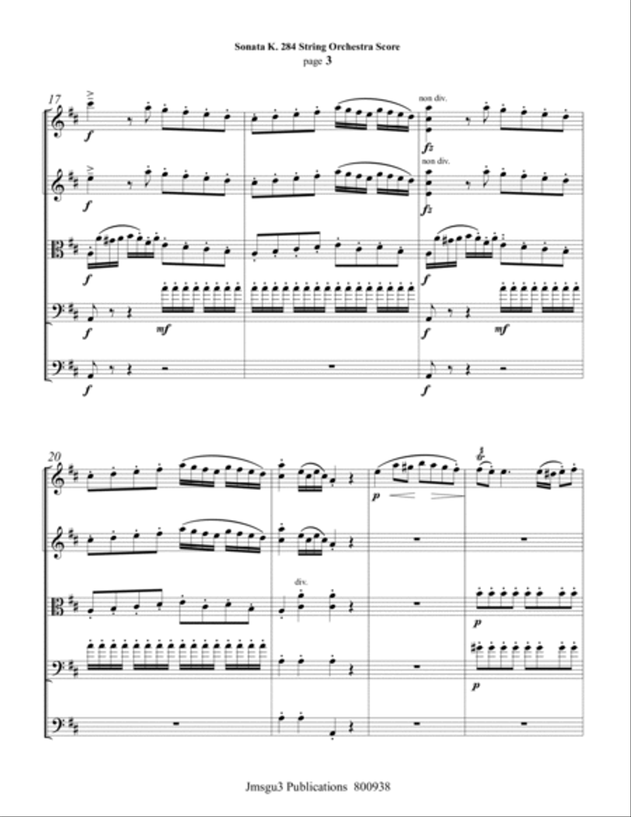 Mozart: Sonata K. 284 “Durnitz” for String Orchestra String Orchestra scores gallery preview page 3