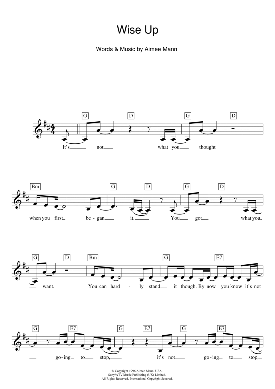 Wise Up (from Magnolia) Piano scores gallery preview page 1