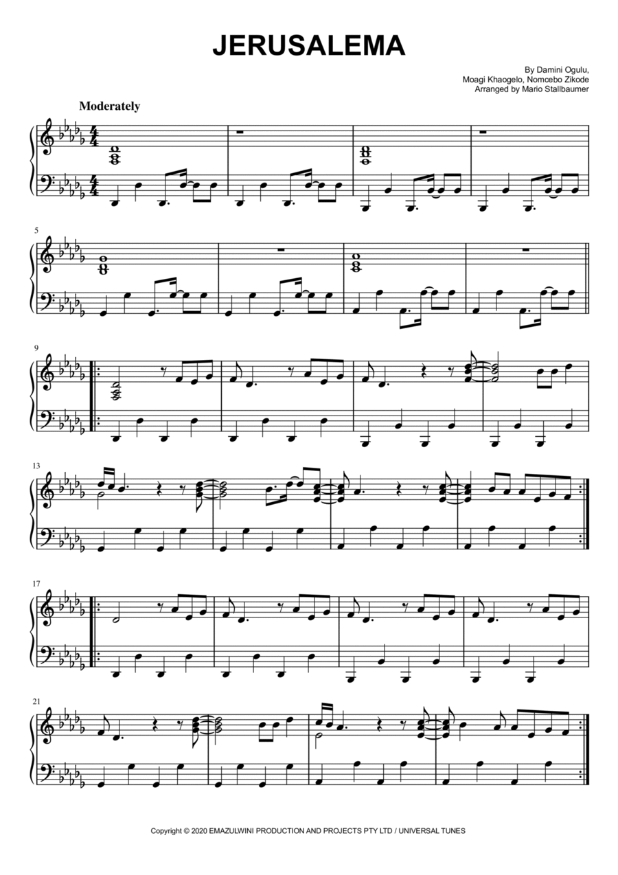 Jerusalema Piano Solo scores gallery preview page 1