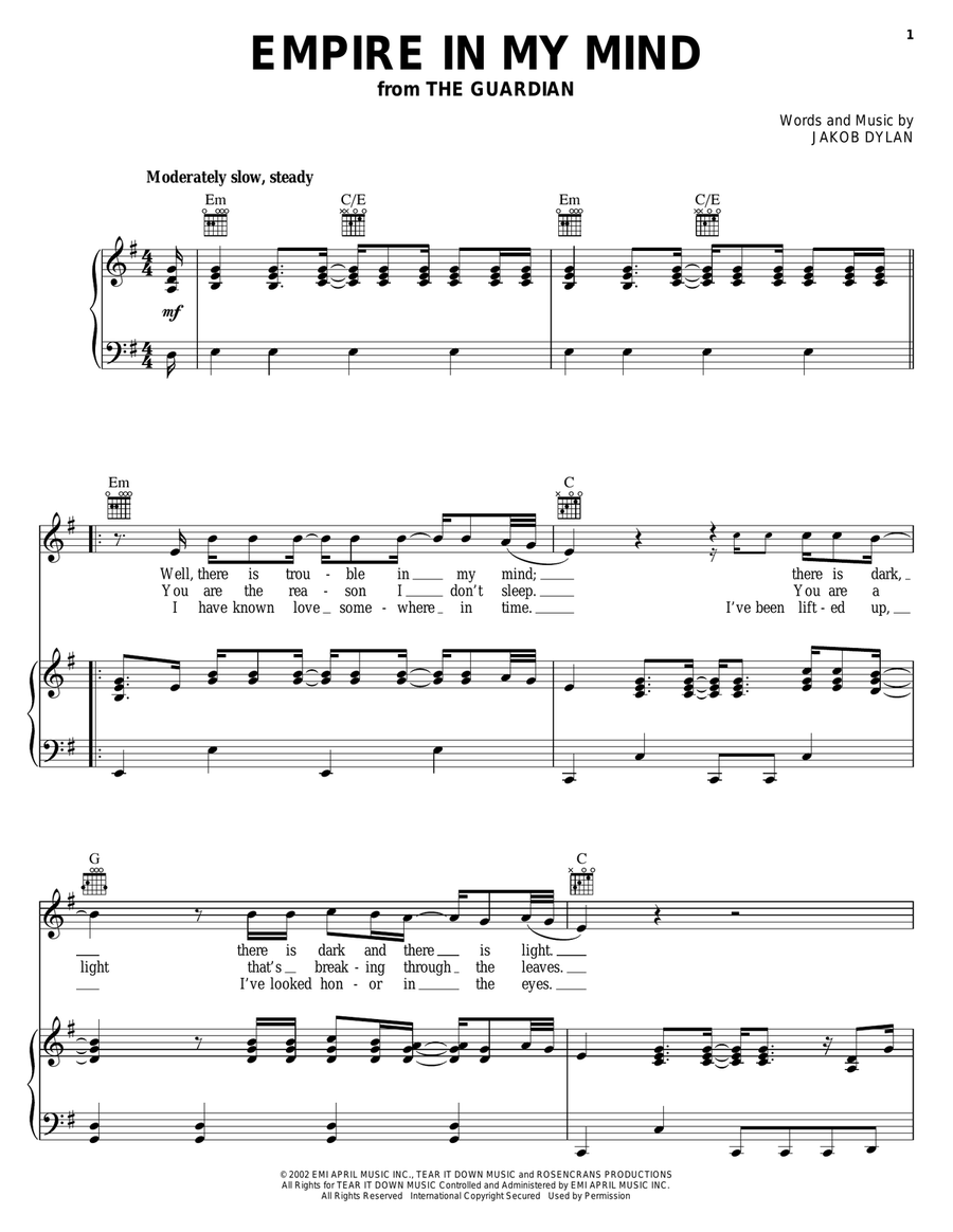 Empire In My Mind Empire In My Mind Piano, Vocal, Guitar scores gallery preview page 1