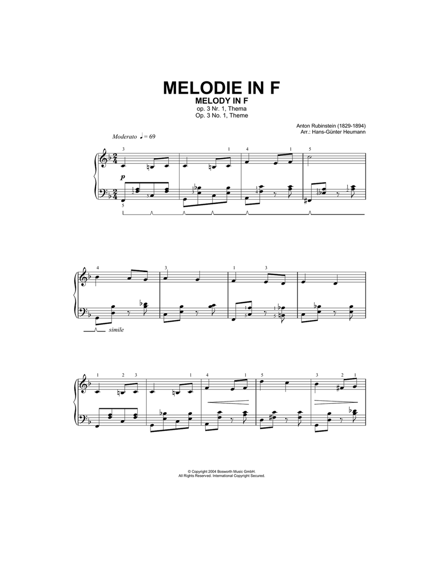 Melody In F Melody In F Piano Solo scores gallery preview page 1