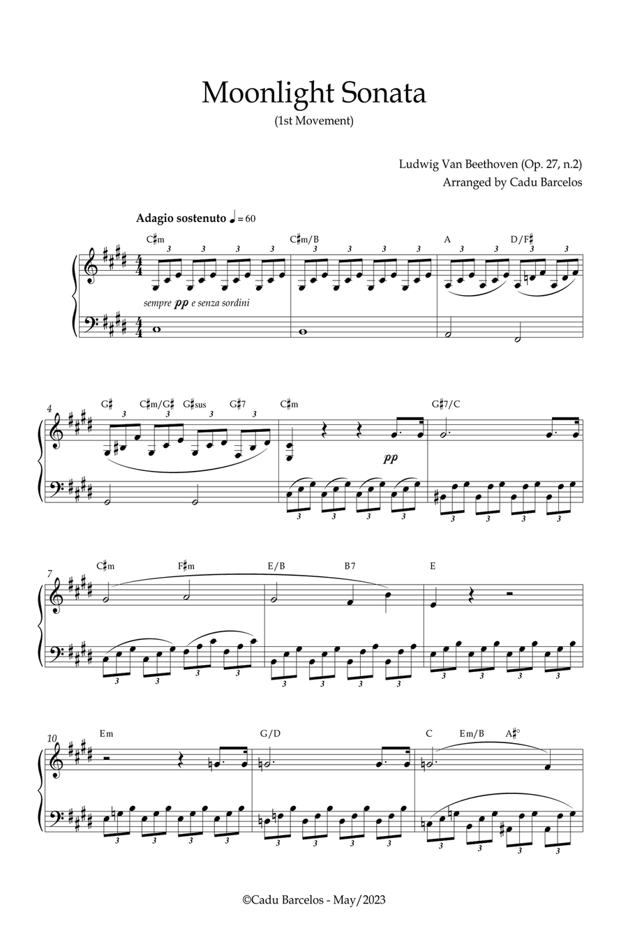 Moonlight Sonata (Beethoven) C# minor - Piano and chords Piano Solo scores gallery preview page 1