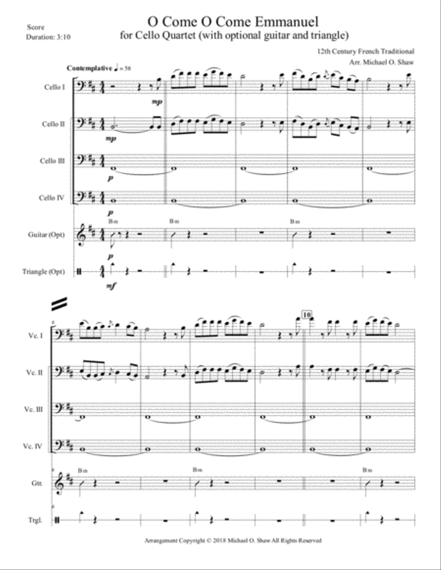 O Come O Come Emmanuel for Cello Quartet String Quartet scores gallery preview page 2