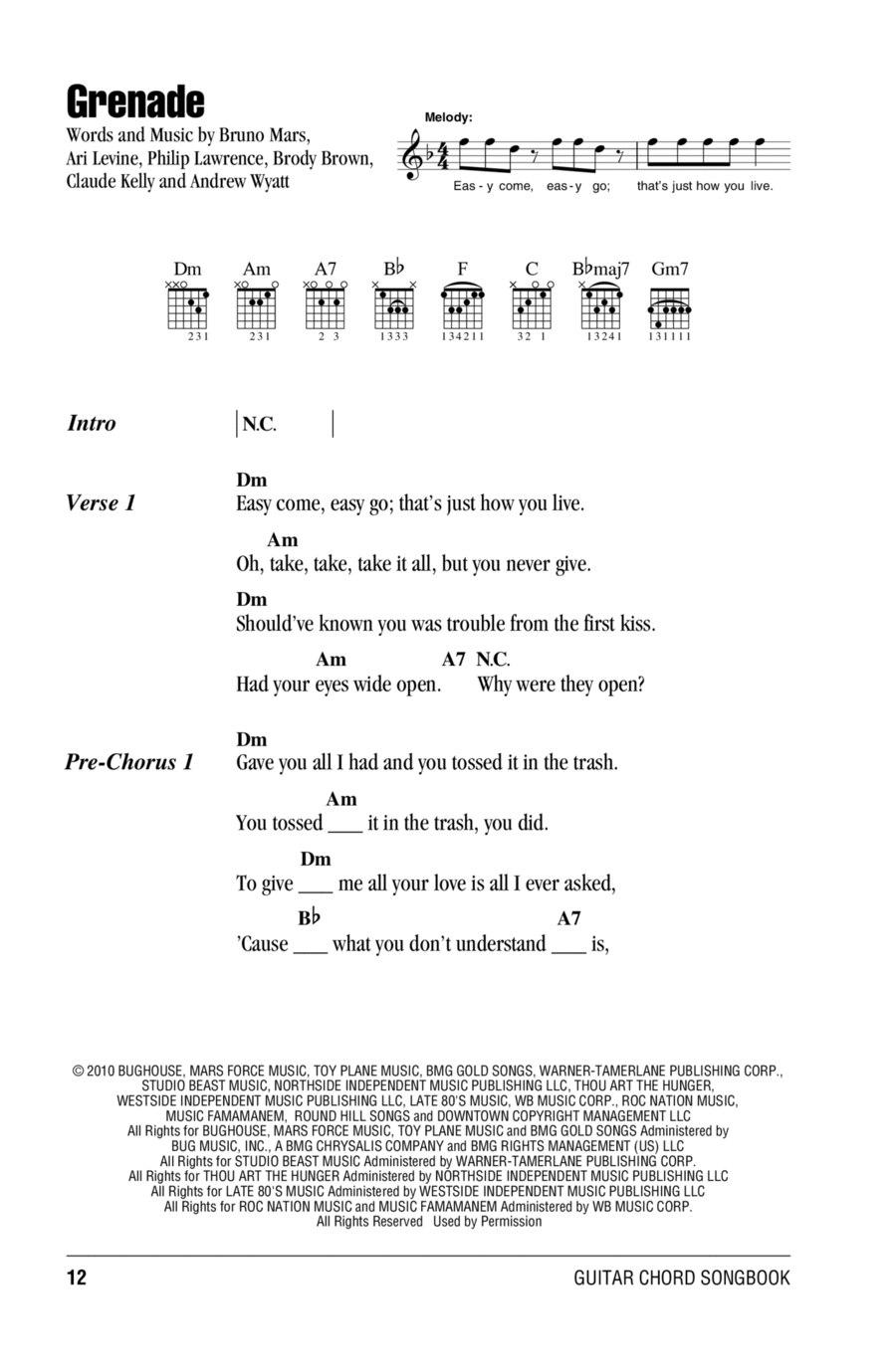 Grenade Acoustic Guitar scores gallery preview page 1