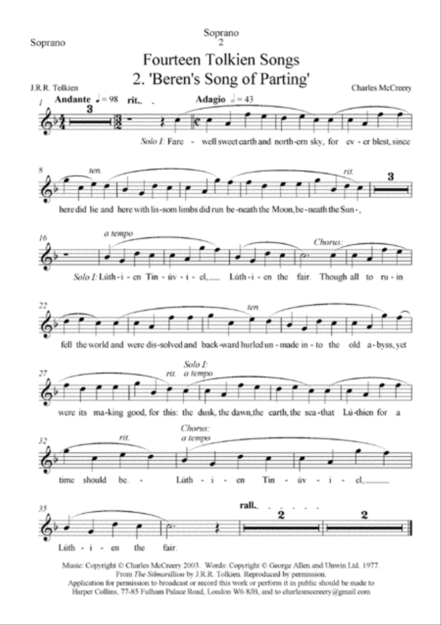 Tolkien Song: Beren's Song of Parting SSA scores gallery preview page 6