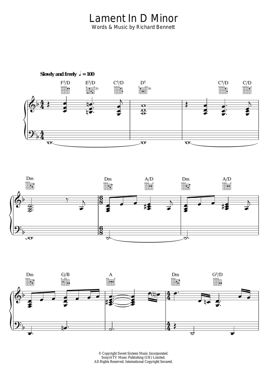 Lament In D Minor Piano Solo scores gallery preview page 1