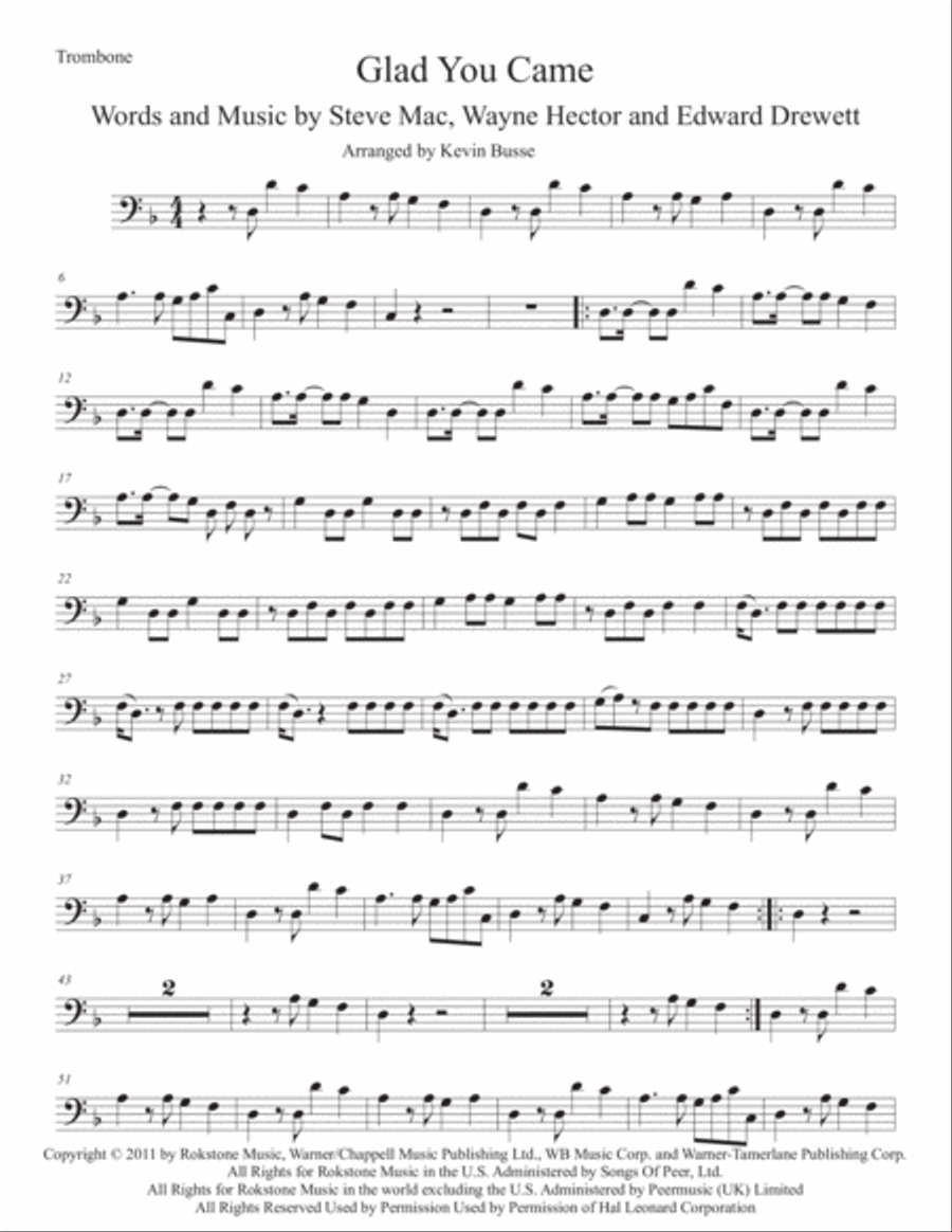 Glad You Came Trombone Solo scores gallery preview page 1