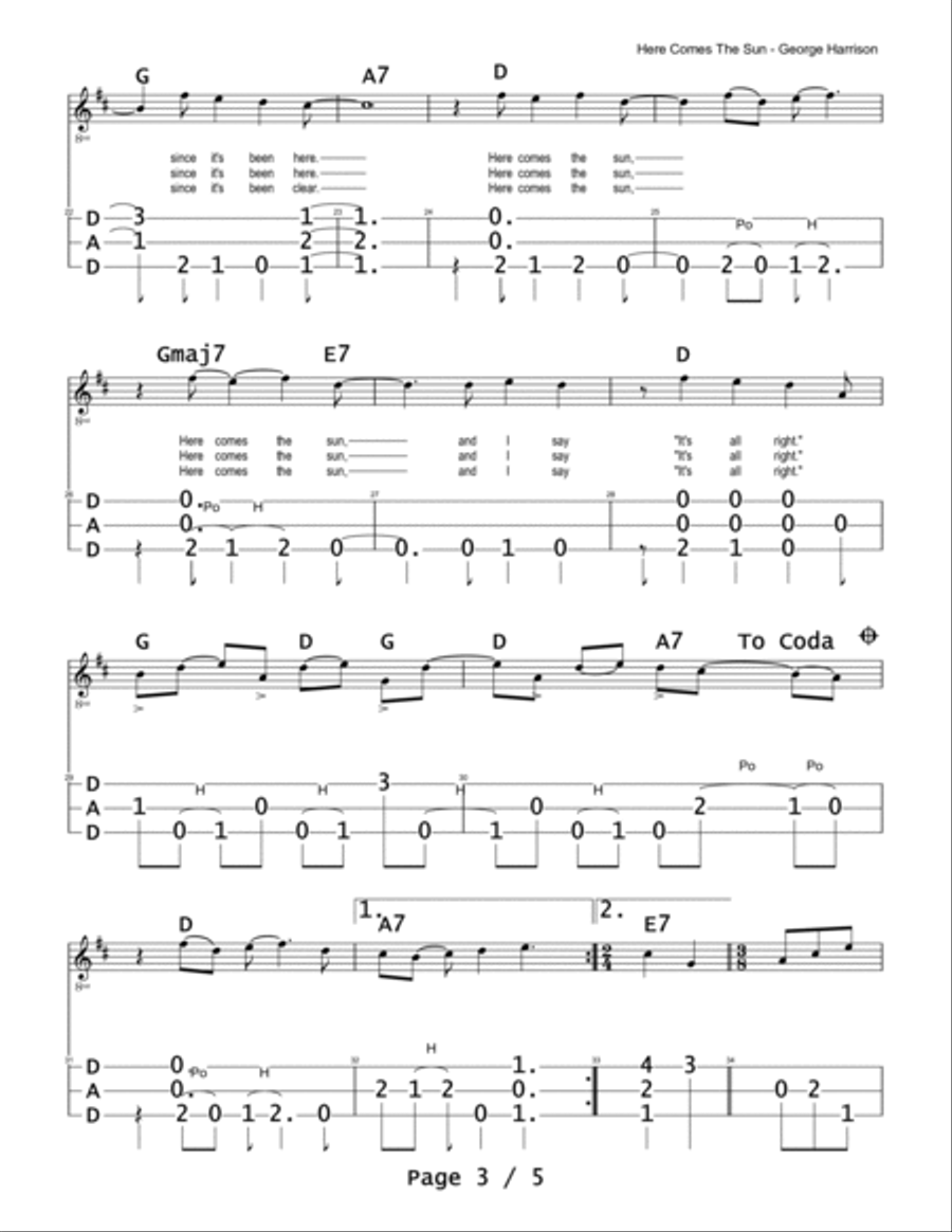 Here Comes The Sun Here Comes The Sun Dulcimer scores gallery preview page 3
