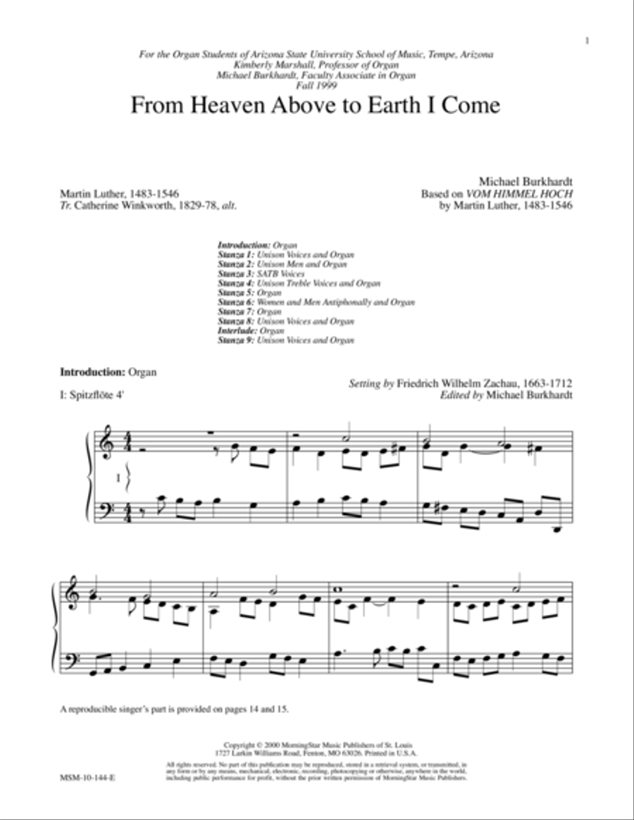 From Heaven Above to Earth I Come Organ scores gallery preview page 1