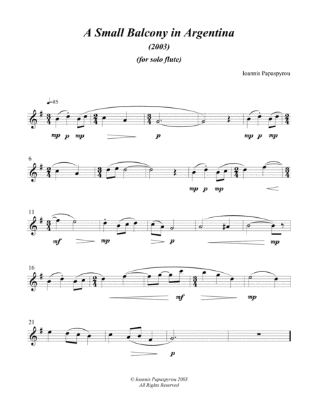 "A Small Balcony in Argentina" (2003), for solo flute Flute Solo - Digital Sheet Music