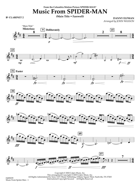 Music from Spider-Man (arr. John Wasson) - Bb Clarinet 2